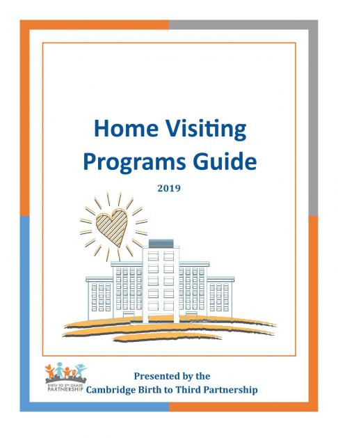 The cover of the Home Visiting Programs Guide 2019, including a sketch of several buildings and a sun.